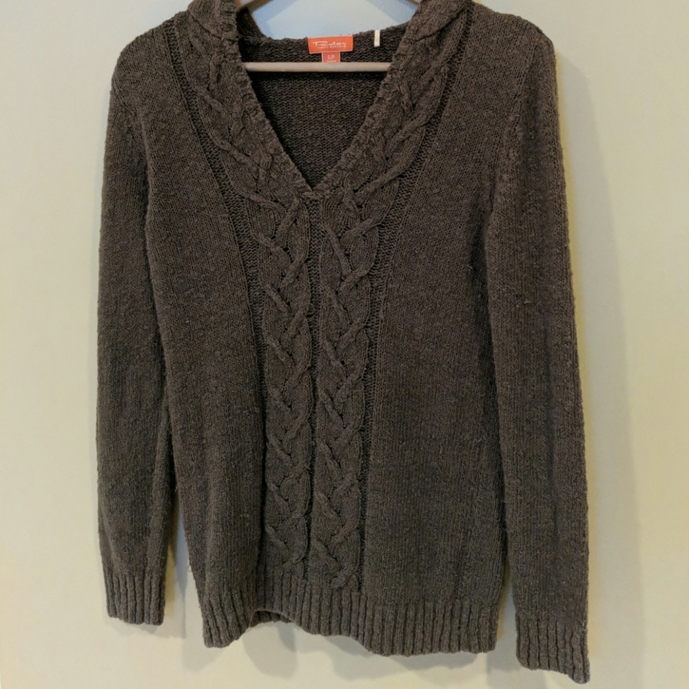 Tommy Bahama small hooded braided v-neck sweater